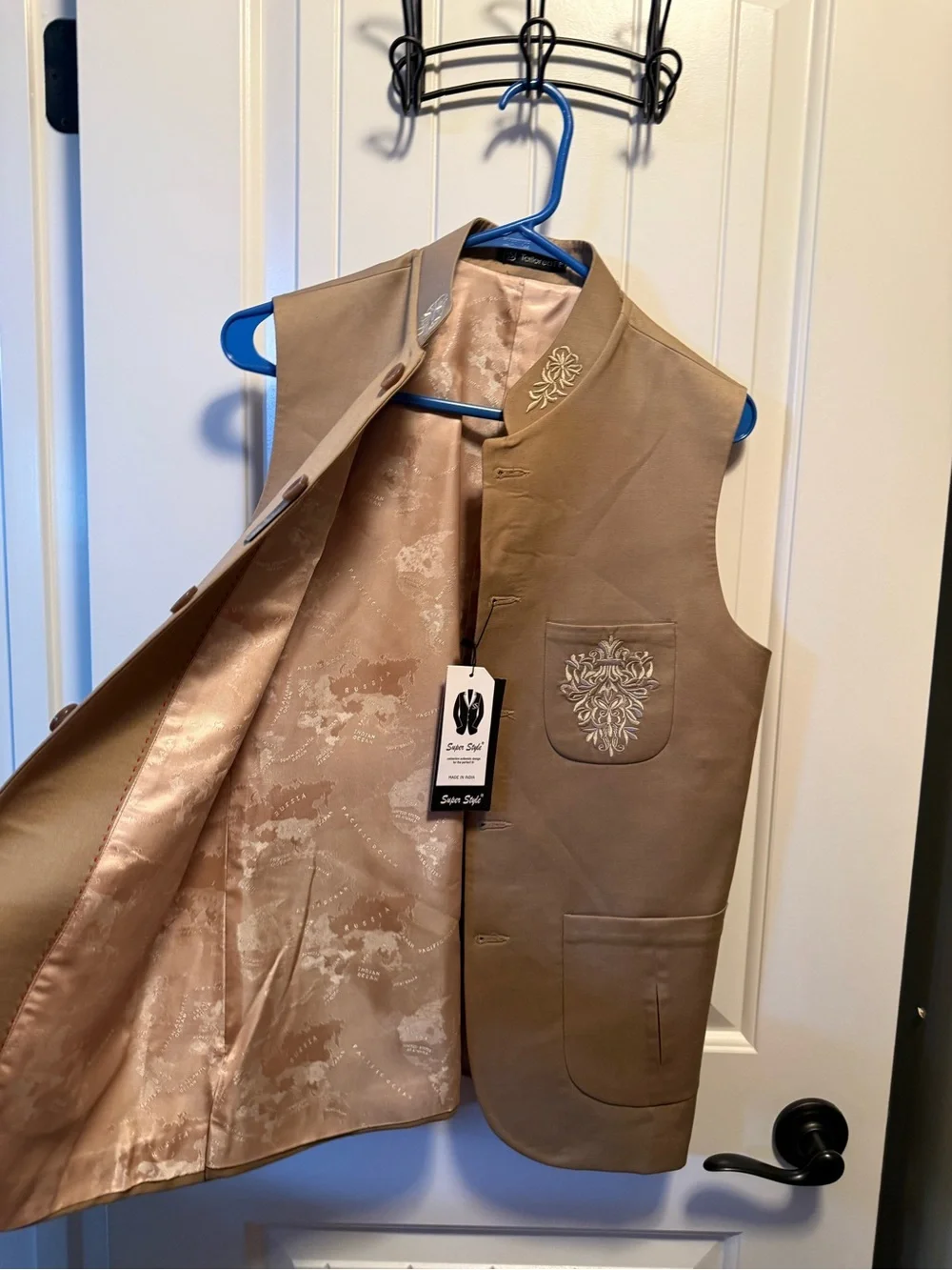 Tan Embroidered Button-Up Vest
